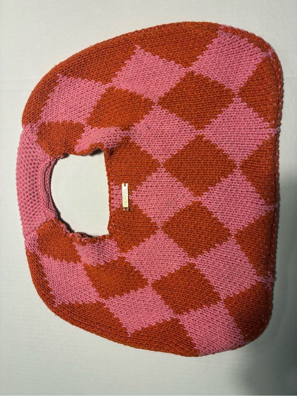 Kopari Pink & Rust Checkerboard Knit Tote Bag
